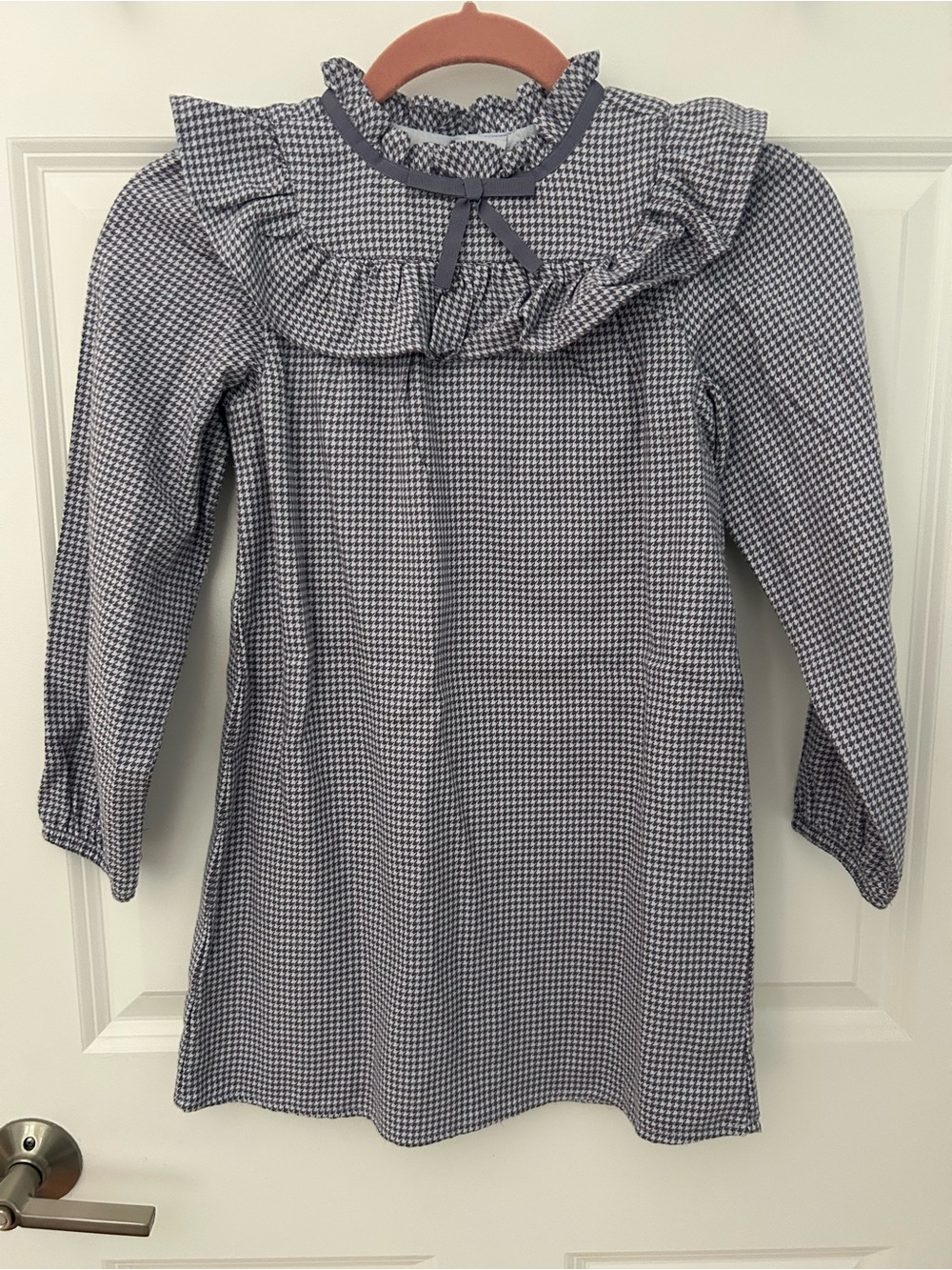 Janie and Jack Girls Navy and White Gingham Ruffle Collar Dress